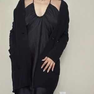 TWIK Black Button Cardigan Coat